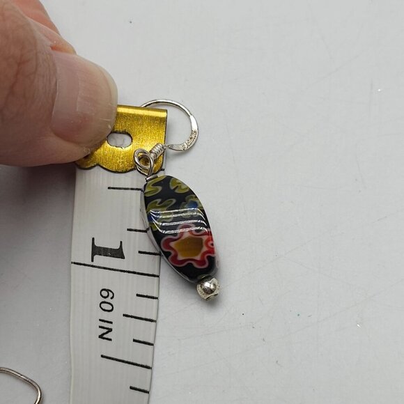 Millefiori Glass Jewelry Set Necklace Bracelet Earrings Black Multicolor Beads - Picture 7 of 7